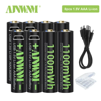 1,5 V-os AAA USB Újratölthető Akkumulátor Lítium-ion 1100mwh Akkumulátor Távirányító Vezeték nélküli Egér + Kábel Nagy kapacitású