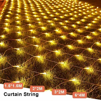 1.5MX1.5M 2x3M 4x6M Karácsonyi Füzér LED String Karácsonyi Nettó Fények Tündér Xmas Party Kert Esküvői Dekorációs Függöny Fények