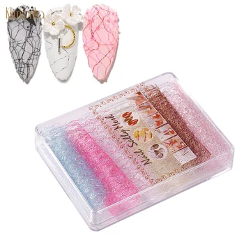 1 doboz 8-szín Gyönyörű Háló Ujját Köröm Matricák Háló Géz Dekoráció Tartozékok 3D Manikűr Nail Art Pehely, Lap Tippek