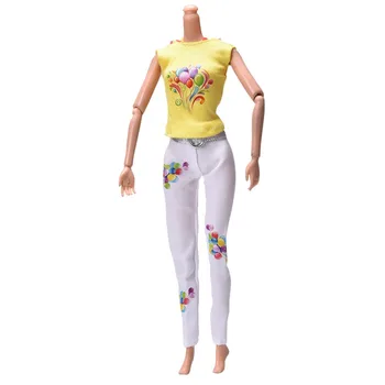1 Készlet= Sárga Tartály+ Fehér a divat, Nadrág Illik Barbie Nyári Virág Nyomtatás Babák Ruha Lányoknak Játék Ajándékok, magas minőségű