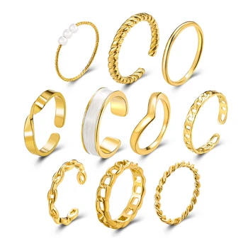 10 Db Geometriai Egyszerű Gyűrűk Ujját Szüreti Csülök Gyűrűk születésnapra, Évfordulóra Karácsonyi Mérkőzés Különböző Ruhák