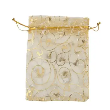 100 9x12cm/magas minőségű divat arany organza szempilla fonal, táska, ékszer csomagolás táska, esküvői karácsonyi ajándék táska