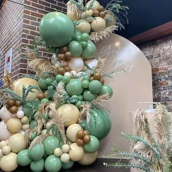 103pcs Új Retro Bean Zöld Barack Latex Léggömb Garland Kit Esküvői Dekoráció, Baba Zuhany Szülinapi Buli Arch Ballon Kellékek