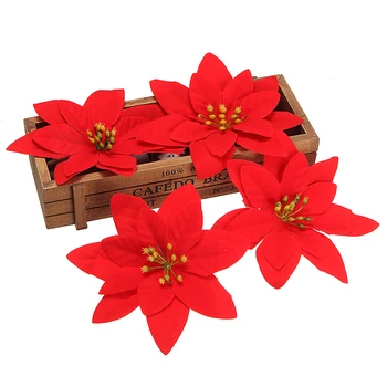 10db Karácsonyi Mesterséges Virág Hamis Virág a Mikulásvirág Vörös Selyem Virágokat Csillogó Dísz Esküvői lakberendezési Kiegészítők