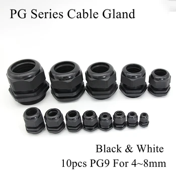 10db PG9 Tömszelence 4-8 mm-es Drót, Kábel CE Fehér Fekete IP68 Vízálló Nylon Műanyag, Gumi O-Gyűrű tömítés Tömítés Csatlakozás