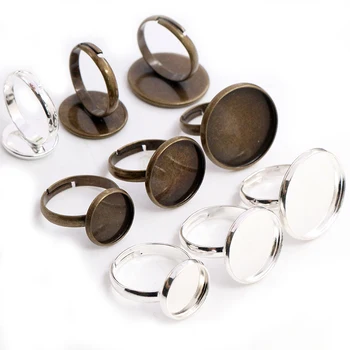12-20mm ezüstözött Bronz Réz Állítható Gyűrű Beállítások Üres/Bázis,Illik 12-20mm Üveg Cabochons,Gomb;Gyűrű Bezels