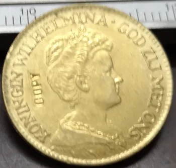 1913 Hollandia 10 Guldent - Wilhelmina pontos másolat 22K Arany bevonatú érme