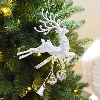 1db Arany Ezüst Rénszarvas PVC Elk karácsonyfa Függő Dísz Aranyos Szarvas Bell DIY Karácsonyi Dekoráció Gyerekek Ajándékot Navidad Noel