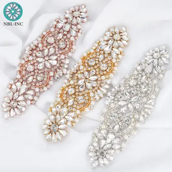 (1DB) Silver rose gold kristály menyasszonyi applied öv esküvői arany vasalót varrni esküvői ruha kiegészítők WDD0357