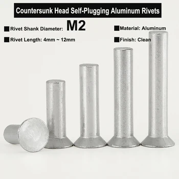 200Pcs/100 M2x4mm~12mm Szilárd Alumínium Szegecs Süllyesztett Fej Önálló dugulás Szegecs GB869