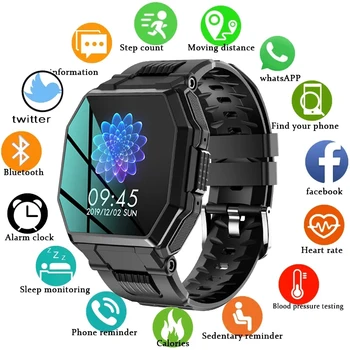 2021 Férfiak Smart Óra Bluetooth Hívás Vérnyomás, pulzusszám Katonai Sport Smartwatch Multi-nemzeti nyelvek Okos Óra