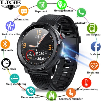 2021 LIGE IP68 Vízálló Intelligens Karóra Férfi EKG, pulzusszám, Vérnyomás Monitor LED Zseblámpa Sport Fitness Tracker smartwatch