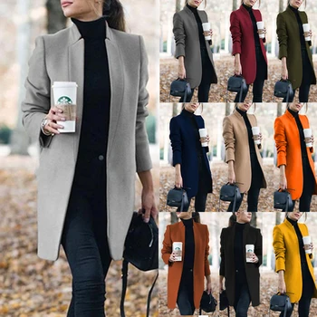 2021 Őszi téli új stílus Európai, illetve Amerikai divat egyszínű stand-up gallér nők gyapjú kabát