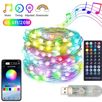 20m LED String Ünnepi Fény Dreamcolor Réz Vezeték USB-Bluetooth-Lámpa Tündér Fény Karácsony, Új Év 2022 Szoba IP65 Dekoráció