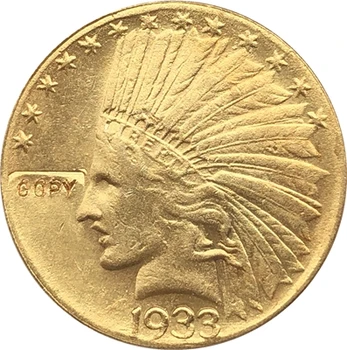 24 K aranyozott 1933 Indiai fej $10 arany érme MÁSOLATA