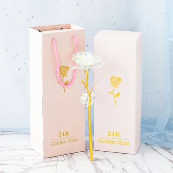 24 karátos Arany Fólia Rózsa Virág Doboz Szivárvány Valentin Napi Romantikus Szimuláció Örökkévalóság Virág, Esküvői Ajándék, Gyönyörű LED-es Világító