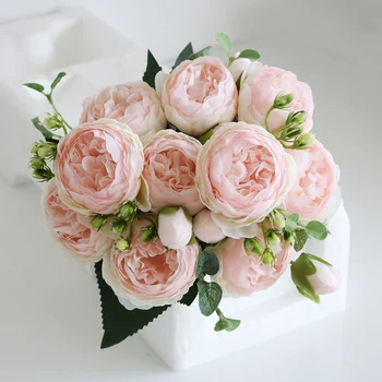 30cm Rose-Rózsaszín Selyem Bazsarózsa Csokor művirágok DIY Menyasszony Esküvői lakberendezési Hamis Virágok Ál Karácsonyi Rózsa Virág