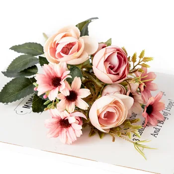 30cm Selyem Rózsa Bazsarózsa művirágok 5 ágak 12 virágját esküvői lakberendezési mesterséges virág terem, csokor, dekoráció