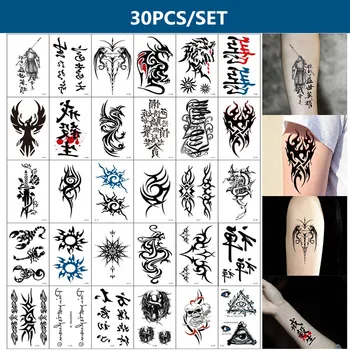30db/set Tatuajes Temporales Sárkány Koponya Totem Szó Henna Hamis Tetoválás Vízálló Szexi Ideiglenes Tetoválás Férfi Kezét, Karját Teste