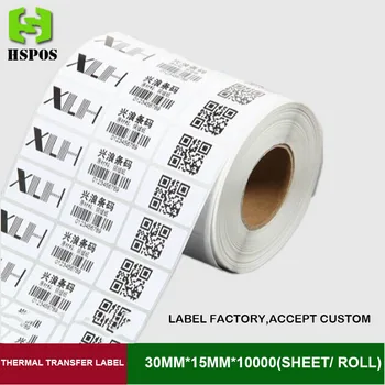 30mm*15mm üres transzfer címke 10000 lap / tekercs 3 sor termikus ragasztó papír testre használni a vonalkód nyomtató szalag