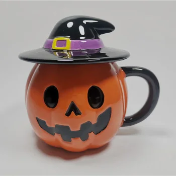 3D Halloween Pumpkin Kupa Boszorkány Kalap Karácsony Bajt, Ünnep, Ajándék Bögre Bögre Három-dimenziós Csésze Fedő