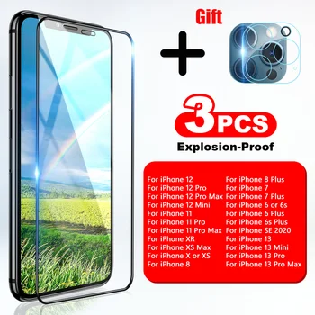 4 az 1-ben Edzett Védő Üveg iphone 13 12 11 Pro XS Max X XR Képernyő Protecotor 8 7 6-os Kamera Lencséjét Védő Üveg