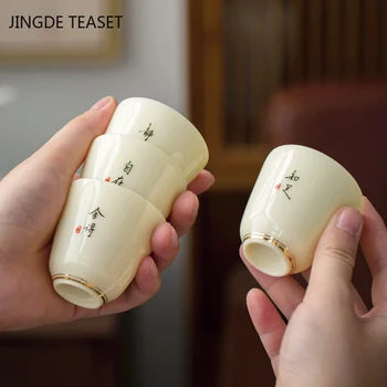 4 db/sok Kínai Kerámia Teáscsésze Sárga Faggyút jade Tea Tál, Kézzel készített Mester Tea csésze utazási Hordozható Személyi Egyetlen Csésze Teaware