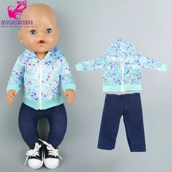 40 cm-es baba ruha szett kapucnis dzseki, nadrág, 18 Inch-Baba Ruhák, kék szín