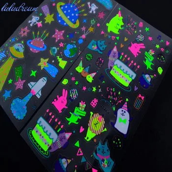 4db Fluoreszkáló Party Matrica PET Magas Minőségű, Vízálló Matricák Gyermekek DIY Kézzel készített ToyThree Stílusok A Választás