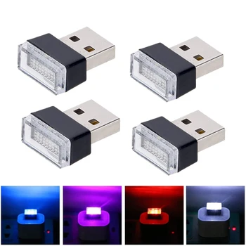 4x Mini USB LED Autó Környezeti Fény Automatikus Belső Dekoratív Hangulat Lámpa Neon Plug And Play vészvilágító Lámpa Piros