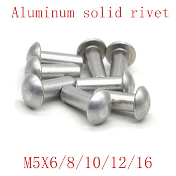 50PCS 5mm kerek szilárd alumínium szegecs M5*6/8/10/12/16/20 Alumínium Alumínium Ötvözet önálló dugulás Szegecs