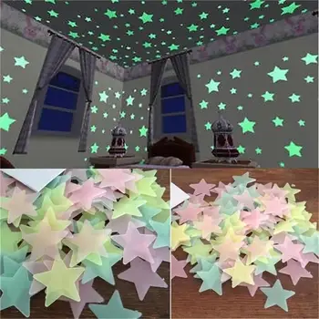50pcs Csillagok Glow Világító Matricák A Sötét Éjszaka, Fluoreszkáló Wall Art 3D-s Otthoni Matrica Gyerekeknek Szoba Felső határ Kapcsoló Dekoráció