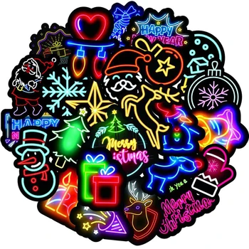50PCS Neon Stílusú Karácsonyi Graffiti Matricák Hűtőszekrény Telefon Gitár Motorkerékpár Laptop Bőrönd Klasszikus Játék Rajzfilm Matricát Gyerek