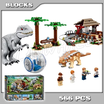 566pcs Jurassic Világ Indominous Rex vs Ankylosaurus Dinoszaurusz-Park 11580 Modell építőkövei Játékok Kompatibilis Tégla