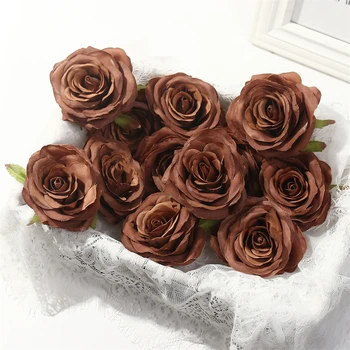 5db Flores Artificiales Rózsa a Virágok Feje Kávé Rózsák Feje Esküvői Dekoráció DIY lakberendezési Kiegészítők Nappali