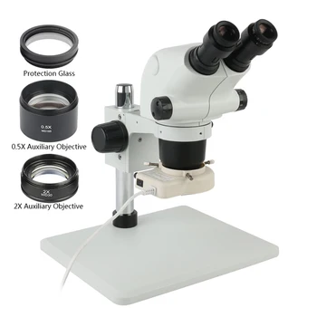 6.5 X-65X 3.25 X-130X Zoom Sztereó Mikroszkóp Binokuláris Mikroszkóp + 0,5 x 2,0 x 1X Kiegészítő Lencse LABOR Telefon PCB Forrasztás