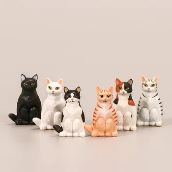 6 Db/készlet Rajzfilm 4.5 cm-es, Mini Állat Guggolva Macska PVC Modell Baba Figurát Dísz Miniatúrák Otthon Kert Asztal Dekoráció Játékok, Ajándékok