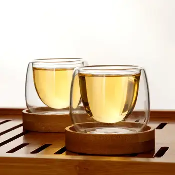 60ML Teáscsésze Tiszta poharat hőálló Dupla Fal Réteg Tea Csésze Víz Kupa Virág Teáscsésze A Tálcára, Bor, Kávé, Tea