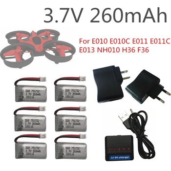 6db 3,7 V 260mAh 2.0 Csatlakozó Lipo Akkumulátort, majd X6 Töltő Eachine E010 E011 E013 F36 NH010 H36 Mini RC Quadcopter