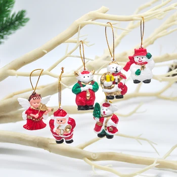 6DB Karácsonyi díszek mini kézzel festett Mikulás, karácsonyfa díszítés medál, medál gyermekek Új Évet otthon dekoráció