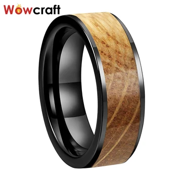 8 mm-es Wolfram-Karbid Acél Gyűrű a Férfiak a Nők Esküvői Zenekarok Fekete Bevonatú Sík Forma Whiskey Hordó Inlay Comfort Fit