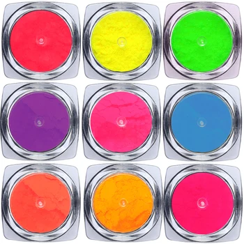 9 Doboz/Set Neon Köröm Csillogó Por Világító Pigment Fluoreszkáló Por Nail Art Dekor ManicureNail Fénylik, Világít a Sötétben