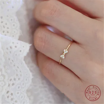 925 Sterling Ezüst 14K Aranyozott Gyűrű Japán Finom Mikro inlay Cirkon Íj Gyűrű ellenség Nők Parti Ékszer