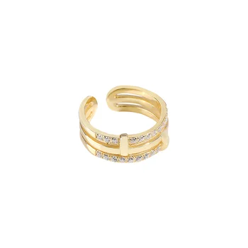 925 Sterling Ezüst Aranyozott Gyűrű Ajándék Nőknek, Luxus Divat Geometriai Arany Tervező Eljegyzési Átméretezhető 2021 Trend Ékszerek