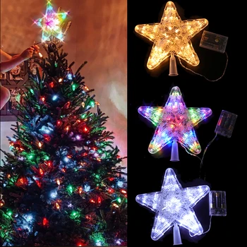 9inch Csillagos Fények karácsonyfa Felső LED Csillagos Éjszakai Fény 2022 Boldog Karácsonyi Dekoráció Noel csúcsdíszt Új Év Kellékek