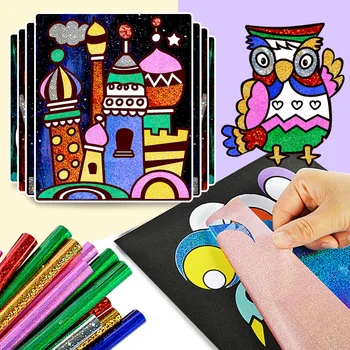 9pcs/set Gyermekek Csillogó Varázs Színes Papír DIY Art Kézműves Játék Gyerekek Kreatív Matricák Rajz Kézzel Vakarja a Papír Játék