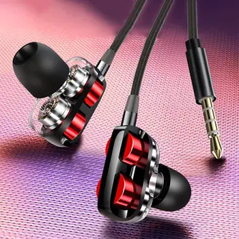 A Fül Vezetékes Headset Bass TPE Anyagból 3,5 mm-es Kettős Dinamikus Fejhallgató, Fülhallgató A Fülében A Mikrofon Futó Fülhallgató