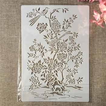 A4 29cm Rose Növények Madarak DIY Rétegződés Stencil Falon Festmény Scrapbook Színezés Dombornyomás Album Díszítő Sablon