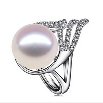 AAAA Nagy Gyöngy, 10-11 mm természetes gyöngy, gyűrű, 925 sterling ezüst gyűrű Cirkónia a nők esküvői gyűrű, fehér, rózsaszín, lila