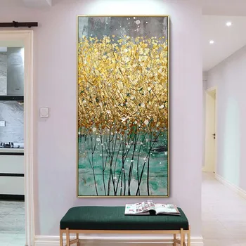 Absztrakt Arany Vászon Festmény Nagy Méretű, Zöld Arany, Poszterek, Nyomatok, Modern Luxus Fali Kép Cuadros Nappali lakberendezés